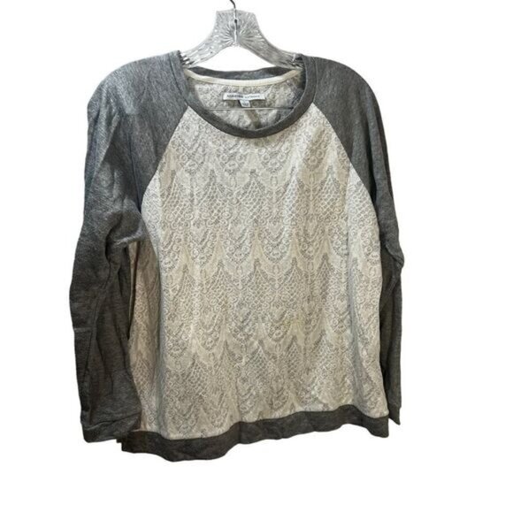 NEW Adrienne Vittadini Lace Bodice Pullover‎ Long Sleeve Tee Shirt Large - Picture 2 of 3